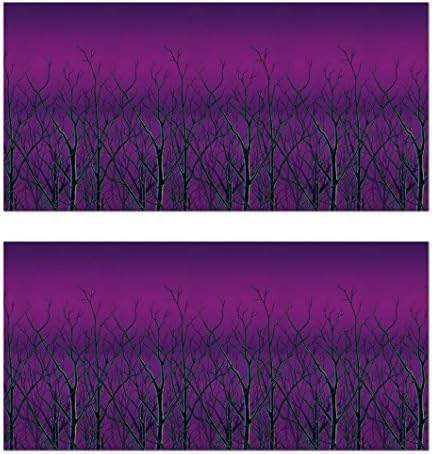 Beistle Spooky Forest Treetops Backdrops – 2 Printed Bare Tree Silhouette Plastic Wall Coverings for Halloween Haunted House Party Décor Indoor Scene Background Display, 4 Ft x 30 Ft Each