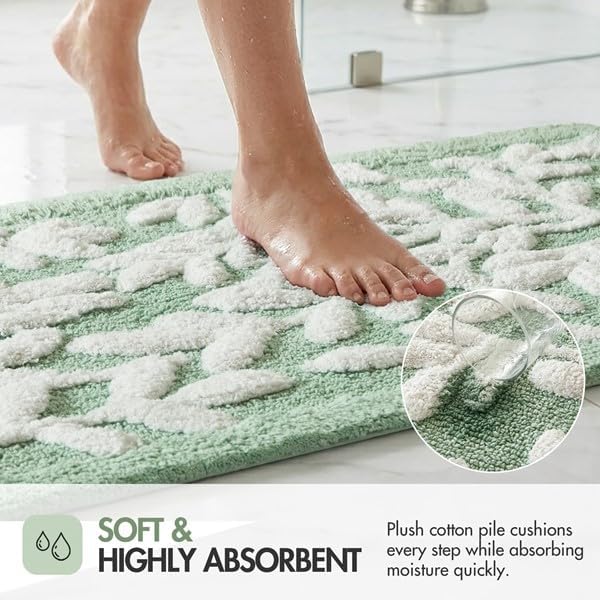 Madison Park Serene Tufted Bath Rug Cotton Absorbent, 21 x 34, Sage Green | Quick Dry, Soft Pile, Machine Washable, Floral Pattern, Plush, OEKO-TEX Certified