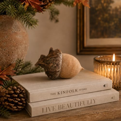 SARO LIFESTYLE Decorative Acorn Figurines (Set of 2) – Rustic Autumn Tabletop Decor, Textured Fall Home Accents for Centerpieces, Shelves and Seasonal Display, 6", Natural - Image 3