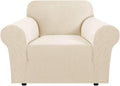 H.VERSAILTEX Stretch Chair Slipcover 1-Piece Armchair Couch Cover Furniture Protector Fit Chair Width 30-40 Inches Jacquard Small Checked with Elastic Bottom for Kids(Armchair, Natural)
