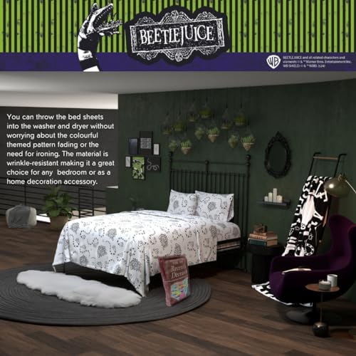 Beetlejuice Halloween Bedding Super Soft Microfiber Twin Sheet Set, College Dorm Essentials, (Officially Licensed Product) by Franco