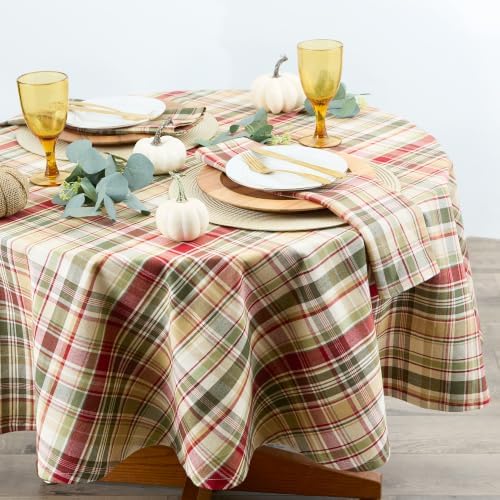 DII Give Thanks Plaid Fall Table Decor, Autumn & Thanksgiving Tabletop Linens, 70" Round Tablecloth - Image 3
