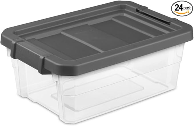 Sterilite Modular Stacker Box with Latching Lid, 16 Quart, 24-Pack | Clear Plastic Storage Bins - Stackable Organizing Container Boxes for Closet, Bathroom, and Office
