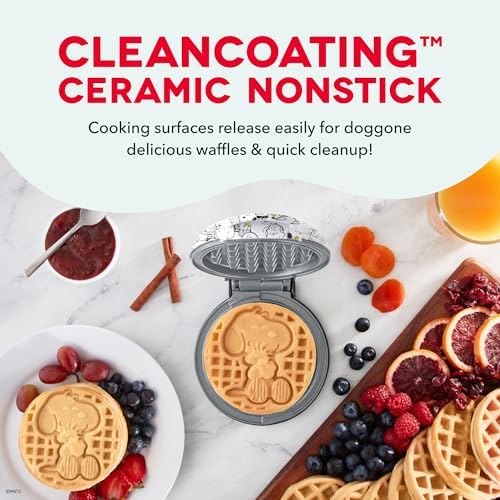 Peanuts x Dash Snoopy Mini Waffle Maker, Ceramic Nonstick Surface, White - Image 3