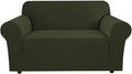 H.VERSAILTEX Stretch Couch Cover Loveseat Covers for 2 Cushion Couch Sofa Slipcover for Love Seat 1 Piece with Elastic Bottom, Checked Jacquard Fabric(Loveseat 58"-70" Wide, Olive)