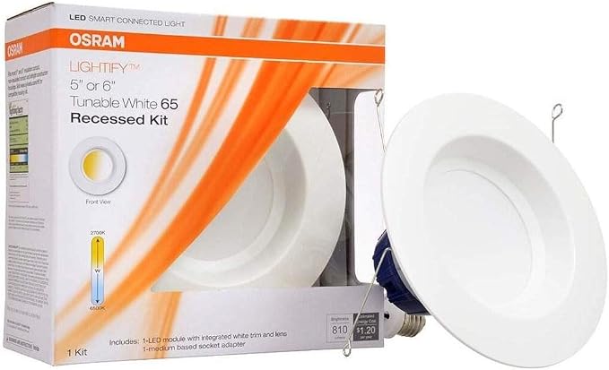 OSRAM 73742 Sylvania Smart+ ZigBee Adjustable White RT 5/6 Recessed Lighting Kit, Works with SmartThings and Amazon Echo Plus, Hub Needed for Amazon Alexa and Google Assistant
