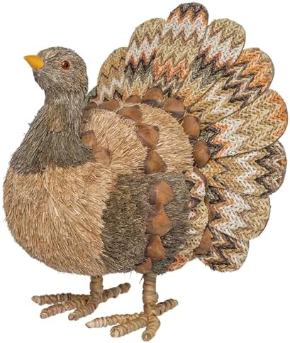 Boston International Turkey Tabletop Figurine Fall Thanksgiving Decorations, Rosy Chevron Turkey, 12" Long by BostonInternational