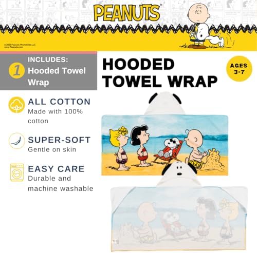 Peanuts Snoopy Kids Super Soft Bath/Pool/Beach Soft Cotton Terry Hooded Towel Wrap, 24 in x 50 in, (Officially Licensed Product) by Franco