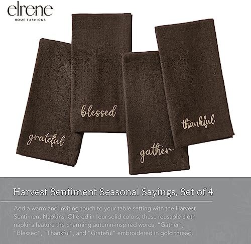 Threadmade Harvest Sentiment Embroidered Napkins, Set of 4, Brown - 17" W x 17" L - Image 2