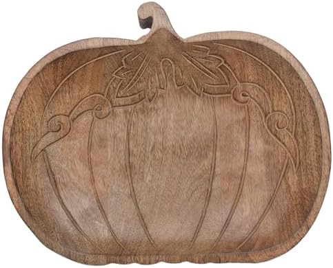 Boston International Mango Wood Tray Fall Decorative Platter, 13.75" x 10.75", Engraved Pumpkin by BostonInternational