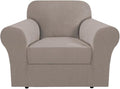 H.VERSAILTEX Stretch Large Armchair Cover 2 Piece Arm Chair Covers for Living Room Arm Chair Furniture Cover Suit for T Cushion/Box Cushion, Spandex Jacquard Fabric(Armchair-Oversized, Taupe)