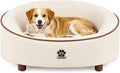 Human & Pet Shared Round Dog Bed, High Resilience Foam with Solid Pine Leg Frame, Indoor Pet Furniture(Cream Beige)