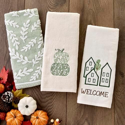 SKL Home Fall/Thanksgiving Scroll Pumpkin Hand Towel Set-2pc, Natural - Image 6