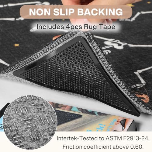 Tribesigns Washable 3x5 Halloween Rug for Entryway, Non-Slip Black Skeleton Kitchen Rugs, Ultra Thin Gothic Floor Carpet for Front Door Bathroom Living Room Kids Bedroom Decor, Black/3x5 - Image 5