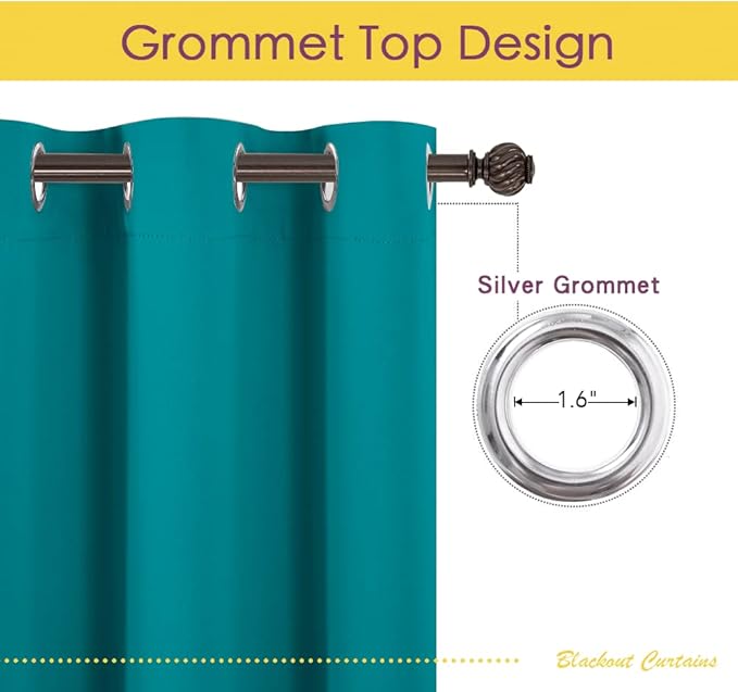 NICETOWN ROM Darkening Curtains 72 inch Length 2 Panels, Thermal Insulated Grommet Blackout Curtains for Modern Casual Elegant Bedroom Kids Room Theme Decoration (Peacock Teal, 2 Pieces, W42)