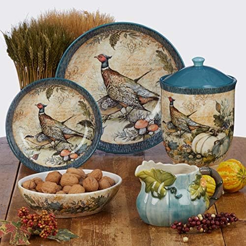 Harvest Gatherings 11" Ceramic Dinner Plates, Set of 4 – Autumn Wildlife Pheasant Theme – Rustic Farmhouse Tableware for Thanksgiving, Fall Dinners, Holiday Meals, and Nature-Inspired Entertaining - Image 3