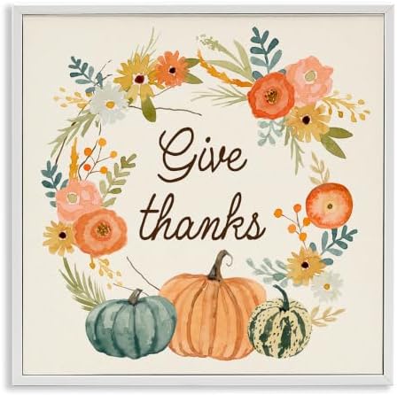 Thanksgiving Pumpkin Wreath Sentiments, 24 x 24 Inch Framed Giclée Print by StupellIndustries