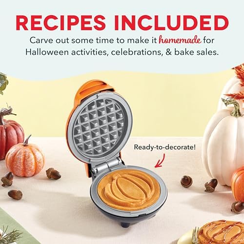 Dash Pumpkin Mini Waffle Maker, 4-Inch Nonstick Cooking Surface, Orange - Image 3
