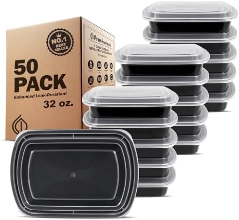 Freshware Meal Prep Containers [50 Pack] 32 oz Food Containers with Lids by Freshware