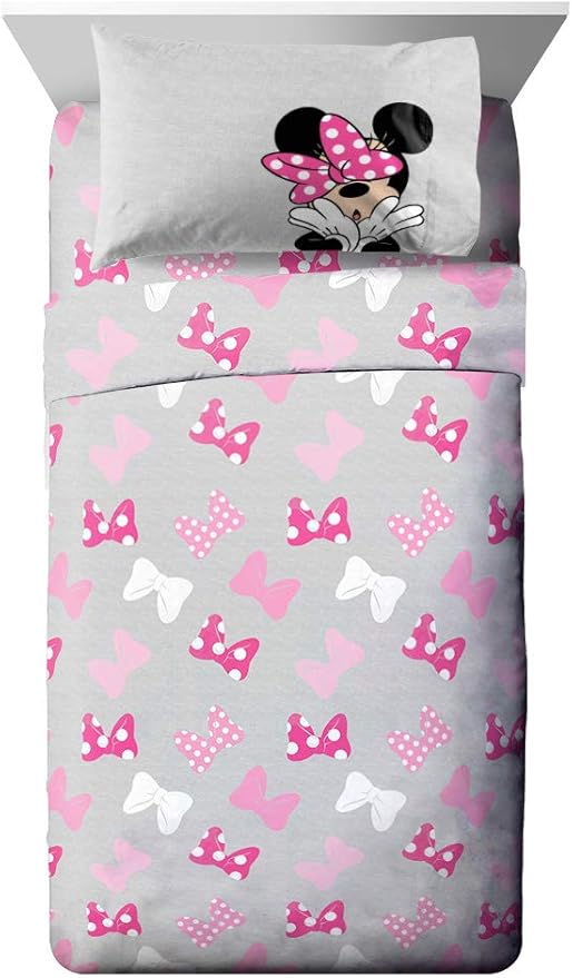 Disney Minnie Mouse Kids 5 Piece Twin Comforter Set for Girls, Pink | Bed in a Bag, Reversible Comforter, Sheets & Sham, Super Soft Microfiber, All Season, Machine Washable (Officially Licensed)