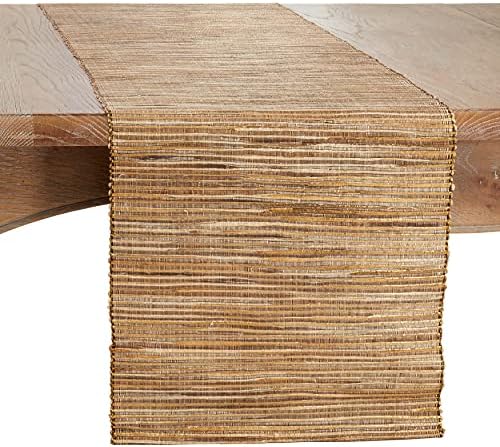 SARO LIFESTYLE Shimmering Woven Nubby Table Runner - Textured Water Hyacinth Table Runner with Sparkling Metallic Threads for Dining Tables, Everyday Entertaining and Home Décor, 16"x72", Gold by SaroLifestyle