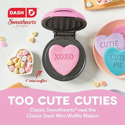 Dash & Sweethearts® Mini Waffle Maker- Mini Machine for Creative Homemade Treats - Nonstick Iron with Unique Print Design - Stylish Waffle Machine - XOXO Pink - Image 2