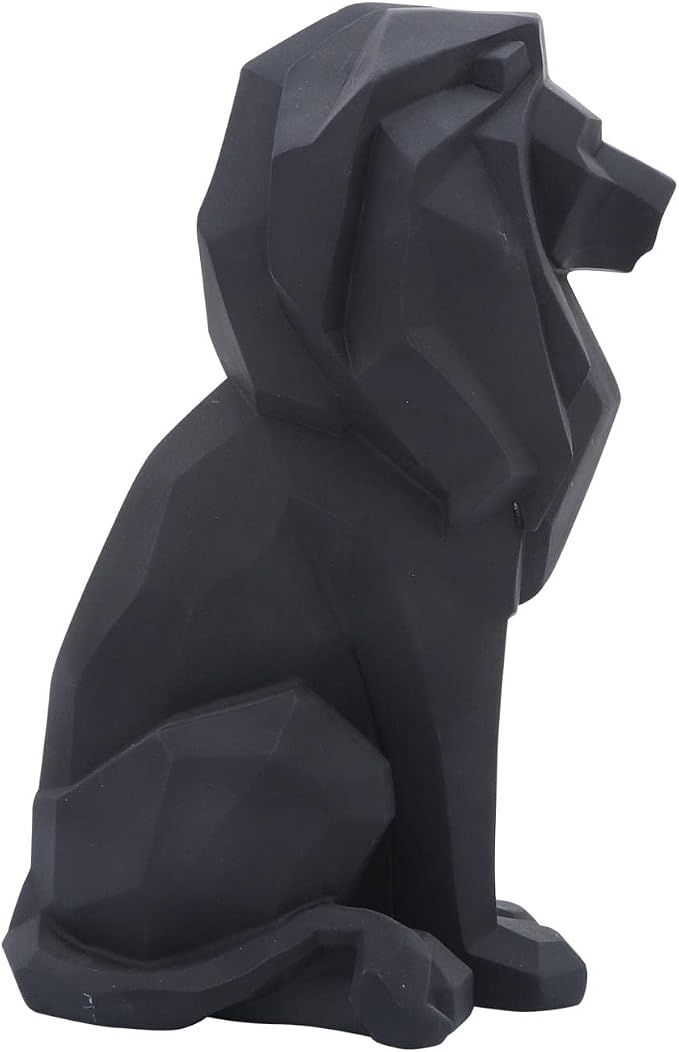 Sitting Lion Decorative Figurine – Tall Polyresin Decor Sculpture Accent – Geometric Figurines & Sculptures Home Decor for Office, Bedroom & Living Room – 11", Black