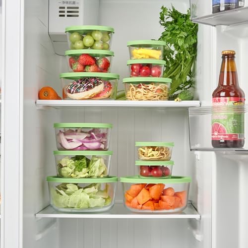 12-Piece Glass Food Storage Containers Set (6 Containers + 6 BPA-Free Lids) | 2-Cup, Leakproof | Microwave, Freezer, Oven & Dishwasher Safe | Ideal for Meal Prep & Pantry Organization, Pistachio