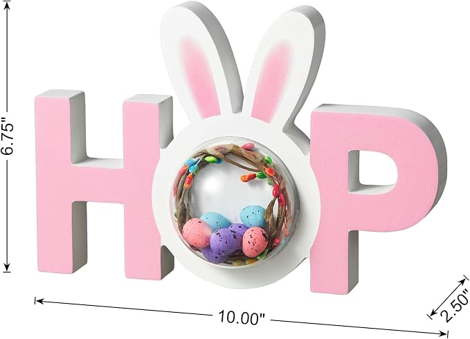 Glitzhome Wooden Easter Bunny Tabletop Sign Easter Hop Table Decor for Spring Easter Party Supplies Props