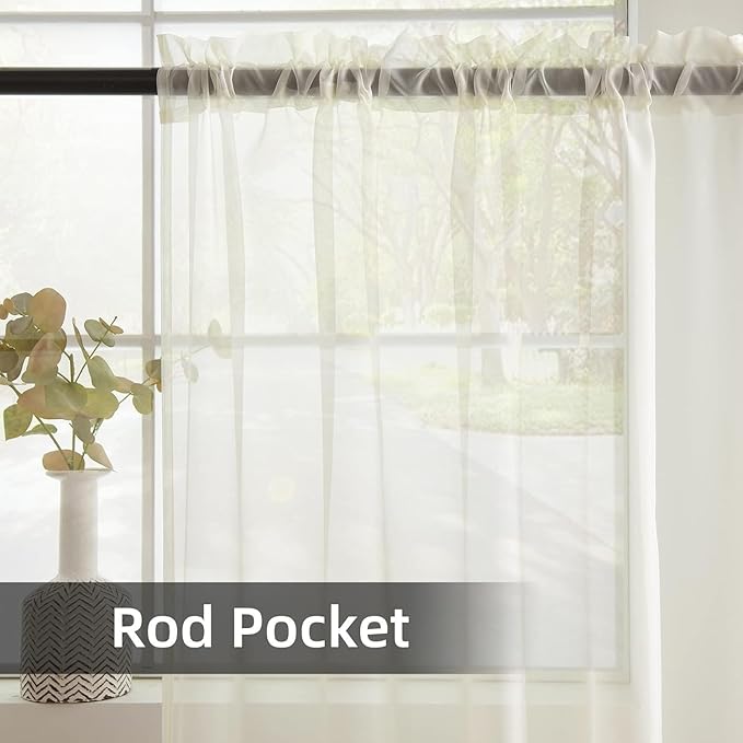 youleyar Solid Sheer Rod Pocket Curtain Voile Draperies 2 Panels Ivory Beige Black Grey Coffee 42 Inch Width 54 Inch Long 1 Pair for Kitchen Bedroom Children Living Room Yard(Ivory,42Wｘ54L)