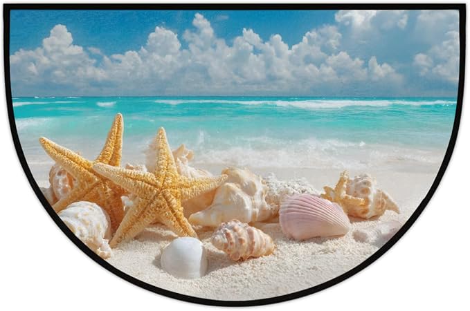 Beach Starfish Half Round Door Mat Welcome Entrance Mat Bath Bathroom Rug | Beach Starfish Welcome Entrance Mat Anti-Slip Half Moon Bath Mat Semi Circle Rug Indoor Outdoor Kitchen Rug