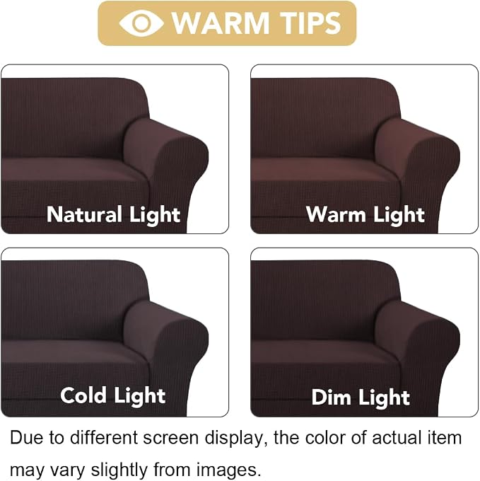 H.VERSAILTEX Stretch 2 Piece Chair Covers for Armchair Chair Covers for Living Room Furniture Cover Suit for T Cushion/Box Cushion, Spandex Jacquard Fabric Small Checks(Armchair-Oversized, Brown)