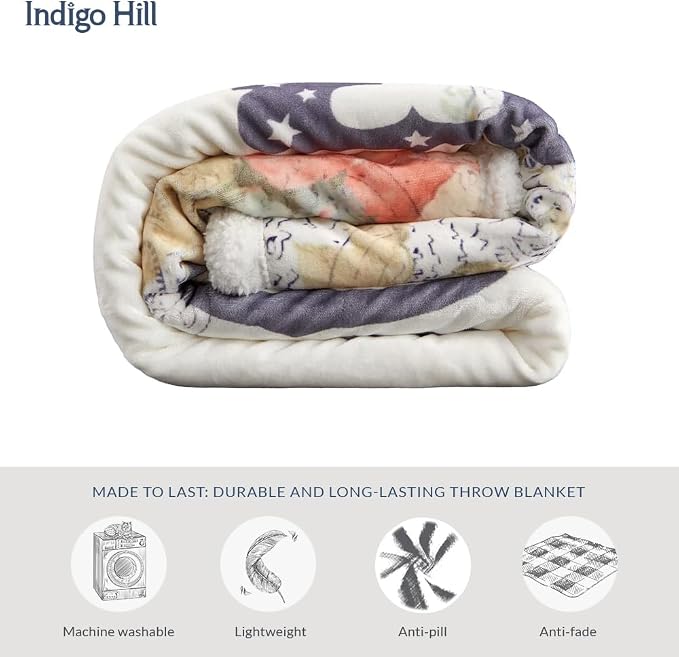 Indigo Hill by HiEnd Accents Rodeo Revival Sherpa Throw Blankets, Long Live Cowboys Floral Medallion Print Western Blanket for Camping, Rustic Southwest Southwestern Fleece Blanket, 54x68 inch