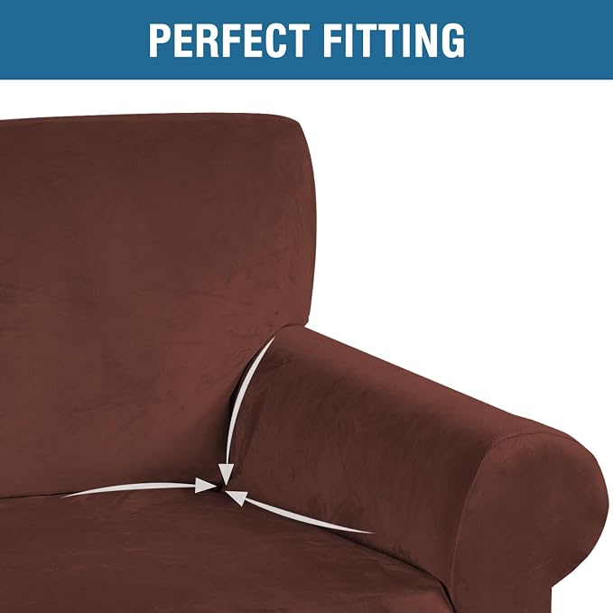 H.VERSAILTEX Stretch Velvet Sofa Covers for 3 Cushion Couch Covers Furniture Protector Soft with Non Slip Elastic Bottom, Crafted from Thick Comfy Rich Velour (Large Sofa 90"-97", Burnt Brick)