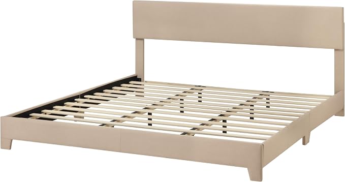 Allewie King Size Upholstered Bed Frame Adjustable Headboard, Beige | Platform Bed with Heavy Duty Mattress Foundation, Noise-Free, Easy Assembly, Wood Slat Support, No Box Spring Needed