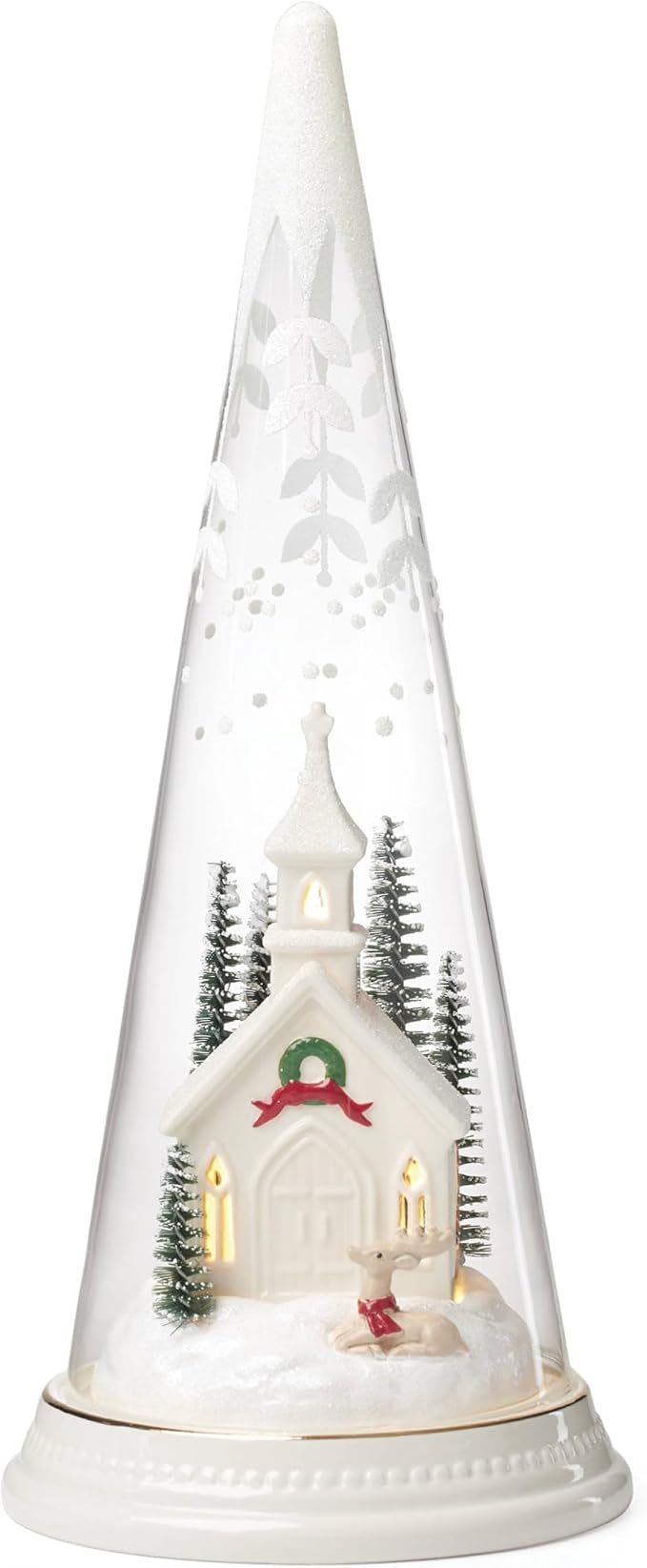 Lenox 896634 Lit Christmas Cone with Church Scene, Holiday Decor