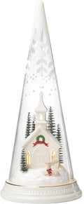 Lenox 896634 Lit Christmas Cone with Church Scene, Holiday Decor
