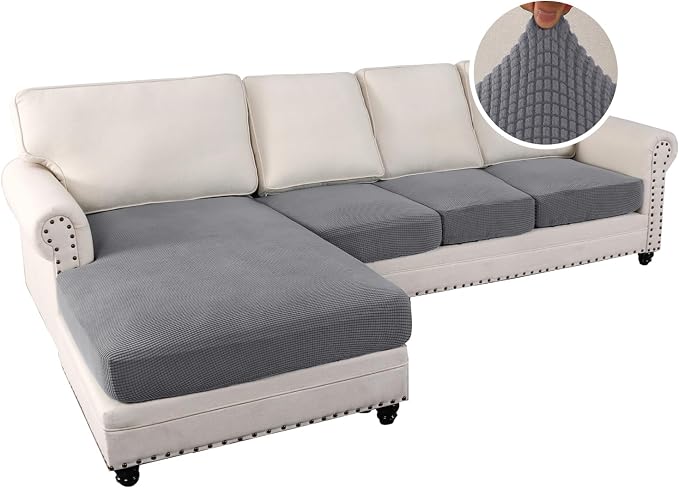 H.VERSAILTEX Sectional Couch Covers 4 Pieces Sofa Seat Cushion Covers L Shape Separate Cushion Couch Chaise Cover for Both Left/Right Sectional Couch (Seat Only: 1 Chaise + 3 Sofa, Dove)