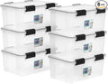 IRIS USA 6-Pack 19 Qt Storage Bins with Gasket Lids, Clear/Black | WeatherPro seal protects shoes, crafts, documents and supplies from dust and moisture