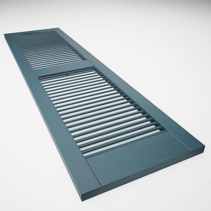 Ekena Millwork Lifetime Vinyl LL1S14X04300MB Standard Cathedral Top Center Mullion, Open Louver Vinyl Shutters, w/Installation Shutter-Lok's & Matching Screws (Per Pair),14 1/2"W x 43"H, Midnight Blue