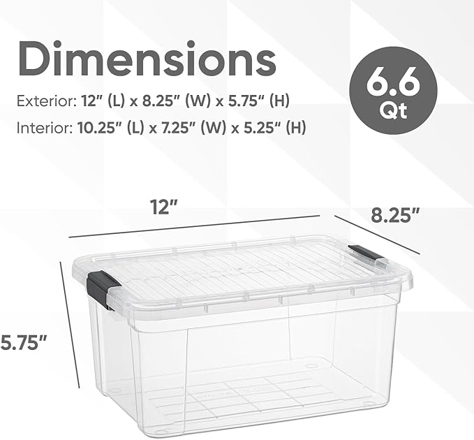 Superio Small Clear Storage Box with Lid, 6.6 Quart Plastic Container Bins for Organizing, Stackable Crates, BPA Free, Non Toxic, Odor Free, Organizers for Home, Office, School, and Dorm, 36 Pack