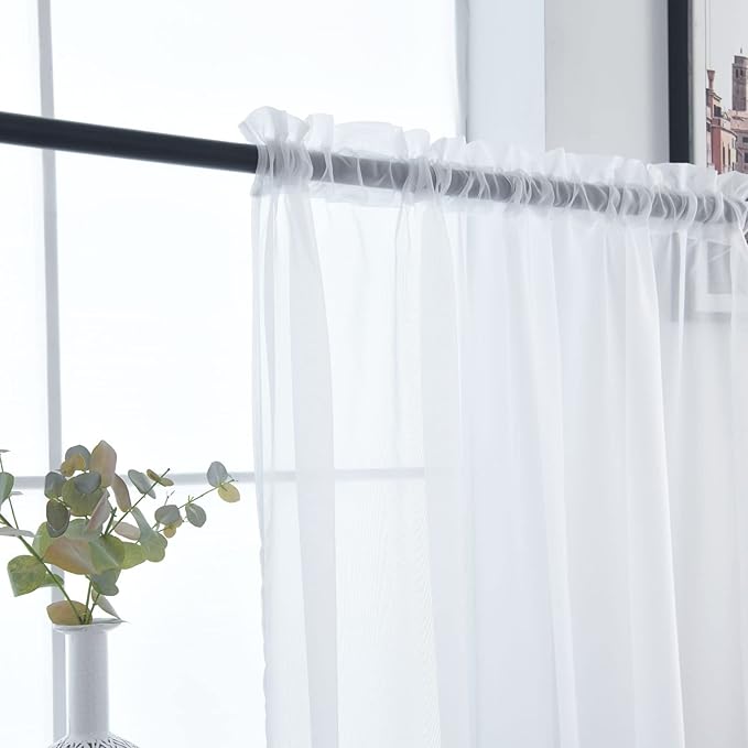 SpaceDresser Basic Rod Pocket Sheer Voile Window Curtain Liners White 2 Panels 42 Width 63 Inch Long for Kitchen Bedroom Children Living Room Yard（White，42Wx 63L）