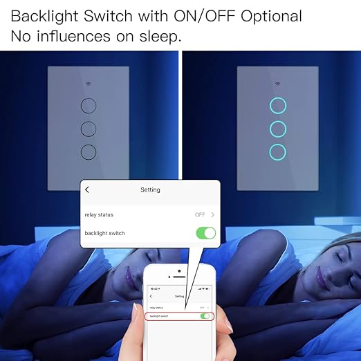 MOES Touch Wall Single Live Wire Smart Switch，No Neutral Wire Needed, 2.4GHz WiFi RF433 Light Switch Works with Smart Life/Tuya App, Alexa and Google Home, Single Pole 110V, White 3 Gang