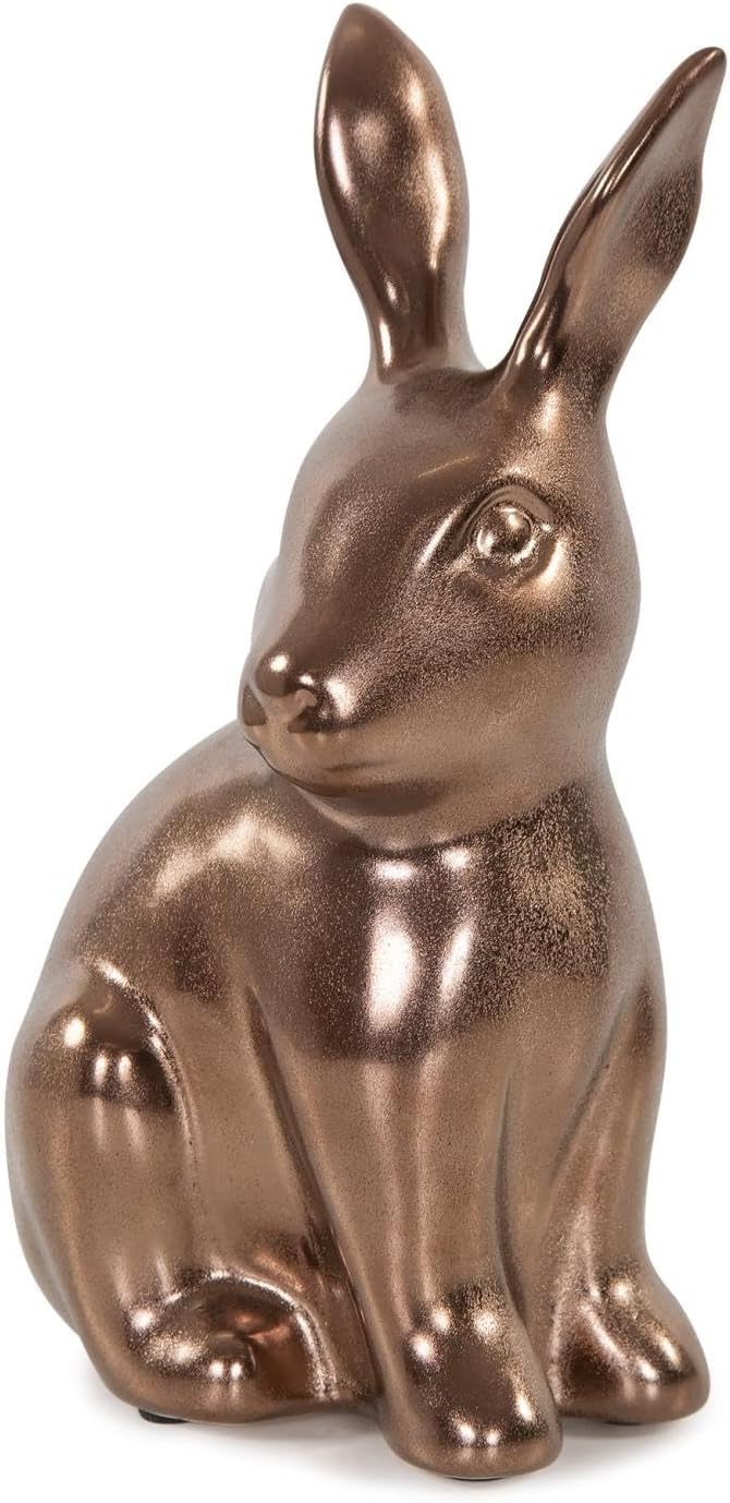 Howard Elliott Collection Rabbit Sculpture Ceramic Statue for Home and Garden Decor, Rich Antique Brass Figurine with Metallic Finish for Shelf Display in Living Room, 8.5 x 4.75 Inch