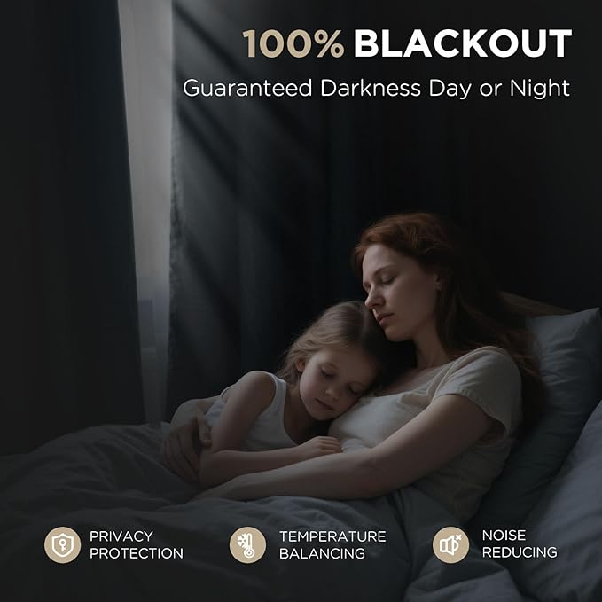 Joydeco Blackout Curtains for Bedroom - 72 Inch Long 100% Light Blocking 2 Panels Set Black Drapes, Thermal Insulated Room Darkening Curtains, Linen Textured for Living Room, Rod Pocket & Back Tabs