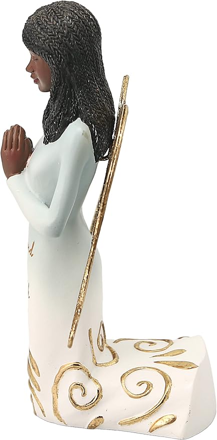 Pavilion Gift Company The Lord is My Strength Exodus 15:2-5.25 Inch African American Kneeling Praying Collectible Resin Angel Figurine, Blue