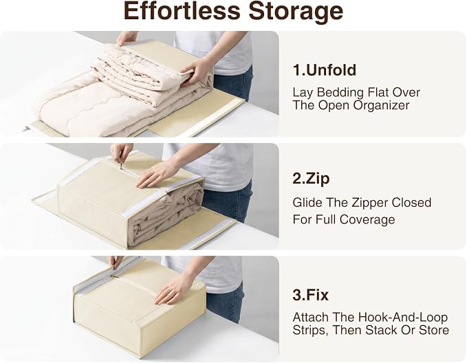 DIMJ Bed Sheet Organizers and Storage 8 Pack - Foldable Sheet Holder, Linen Closet Organizer Box for Sheets Set, Bedding, Blankets, Towel (King & Queen Size)