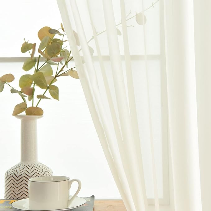 SpaceDresser Basic Rod Pocket Sheer Voile Window Curtain Panels White 1 Pair 2 Panels 60 Width 108 Inch Long for Kitchen Bedroom Children Living Room Yard(Ivory,60 W x 108 L)
