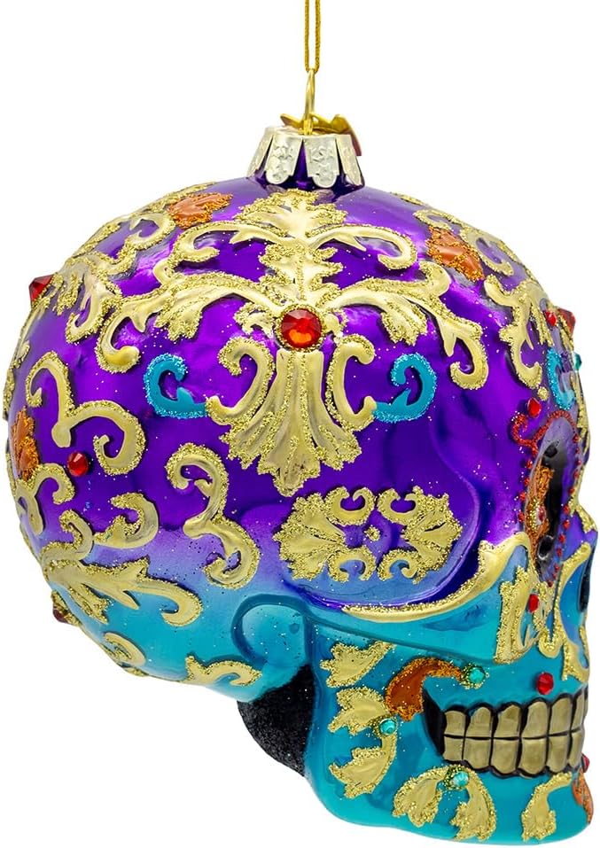 Kurt Adler 4.75" Bellissimo Glass Sugar Skull Ornament