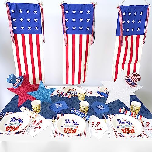 Navy Blue Table Runners 13x108 inches 2 Pieces Burlap 4th of July Runner - Image 6